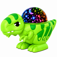 Rotating dinosaur projector creating a moving star-themed lighting display indoors.