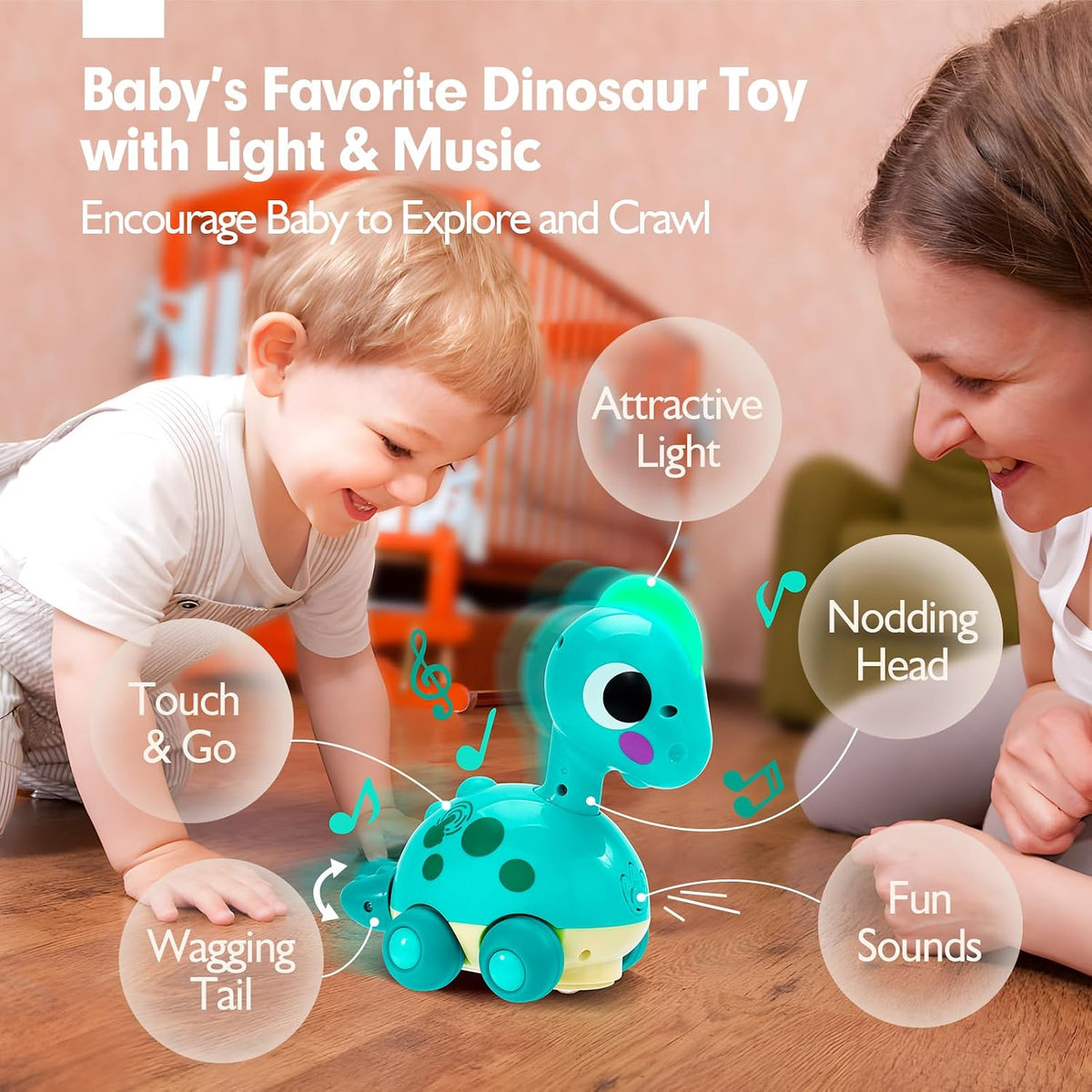 Electronic dinosaur toy featuring colourful lights and a playful dinosaur design.