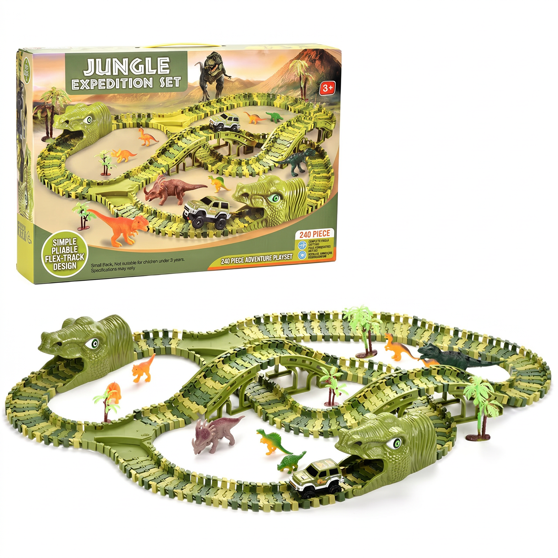 dinosaur track toy 240 pieces with electric car racing set for kids