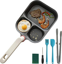 Nonstick divided breakfast pan with three cooking compartments