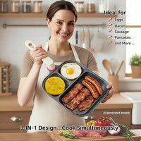 Divided egg cooking pan with separate food preparation sections