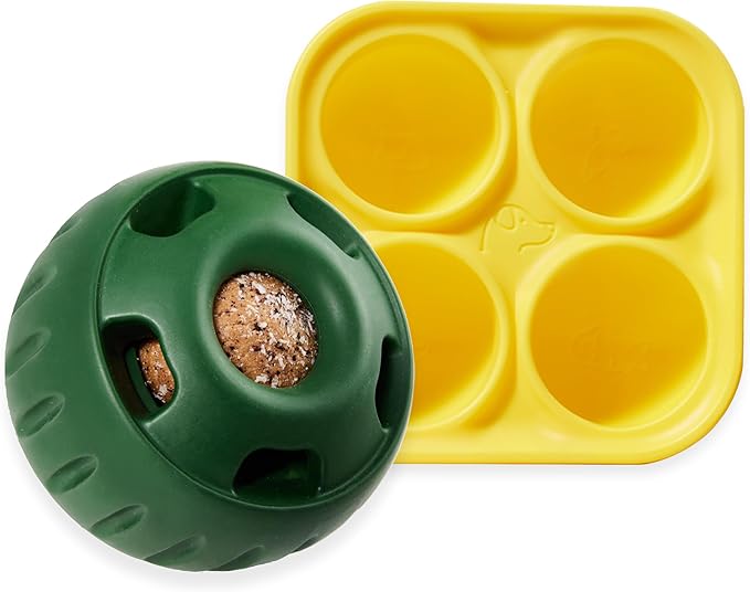 Dog ball toy shown with removable silicone insert