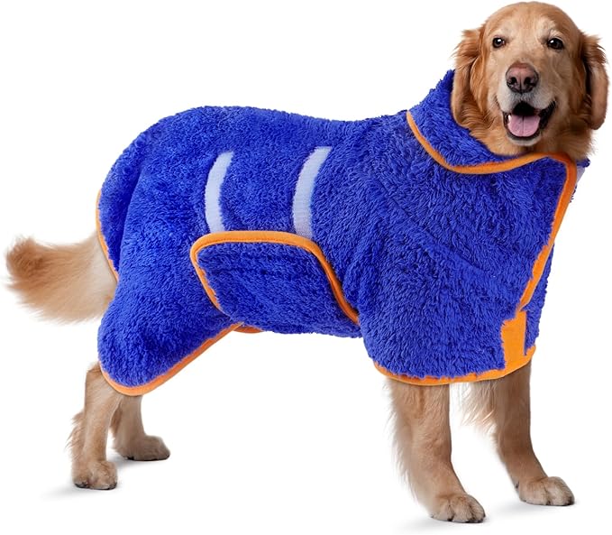 Dog bathrobe with soft towel-style fabric
