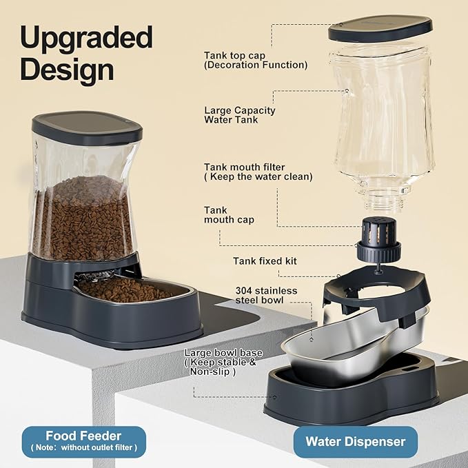 Pet food and water bowl set for dogs and cats