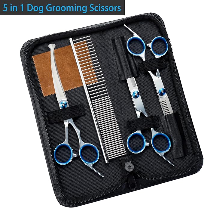 Dog and Cat Grooming Scissors Kit with Stainless Steel Blades and Safety Tips
