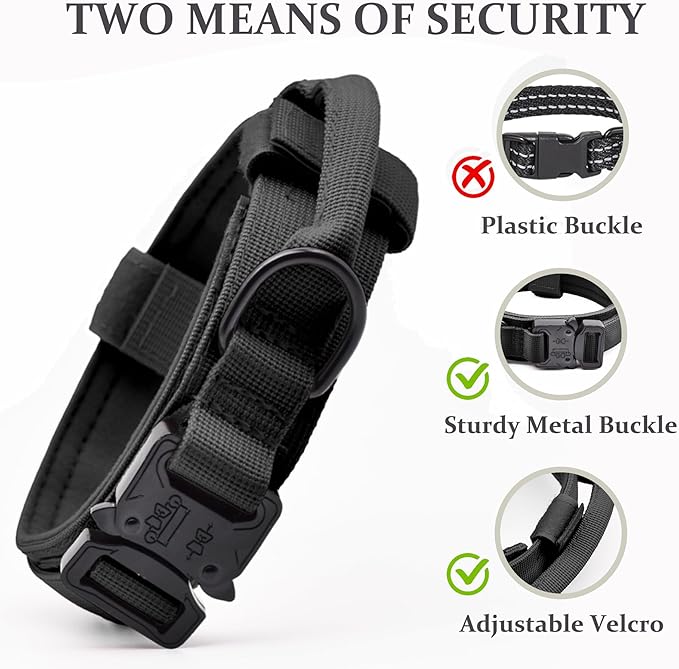 Built-in handle detail on a black dog collar