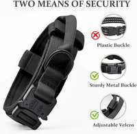 Built-in handle detail on a black dog collar