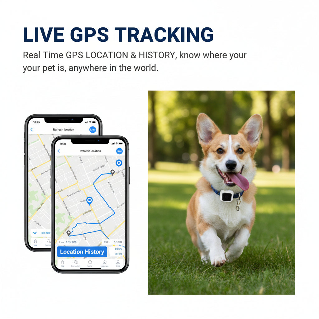 Dog collar location accessory with compact black body
