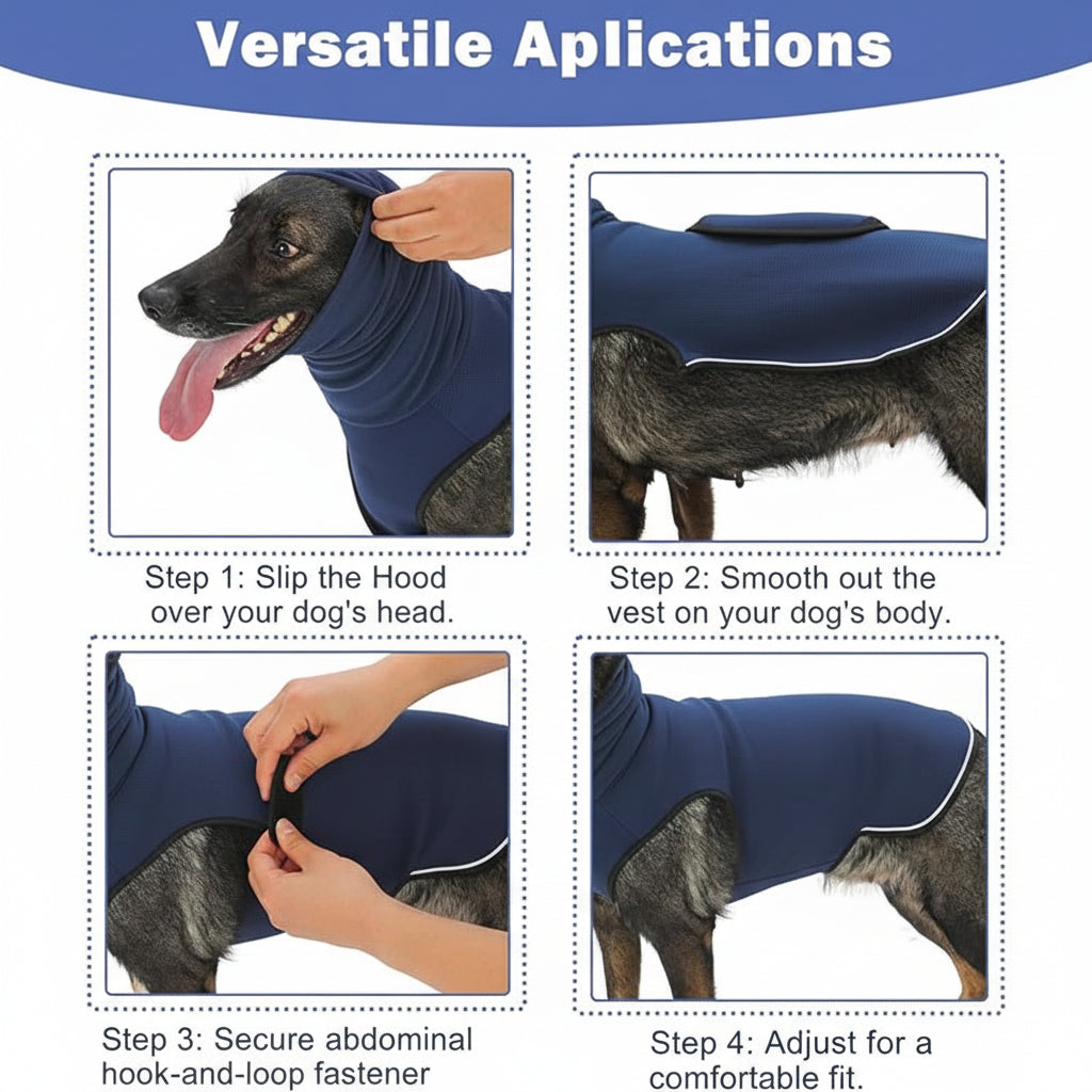 Hooded Dog Comfort Vest With Adjustable Fit In Army Green