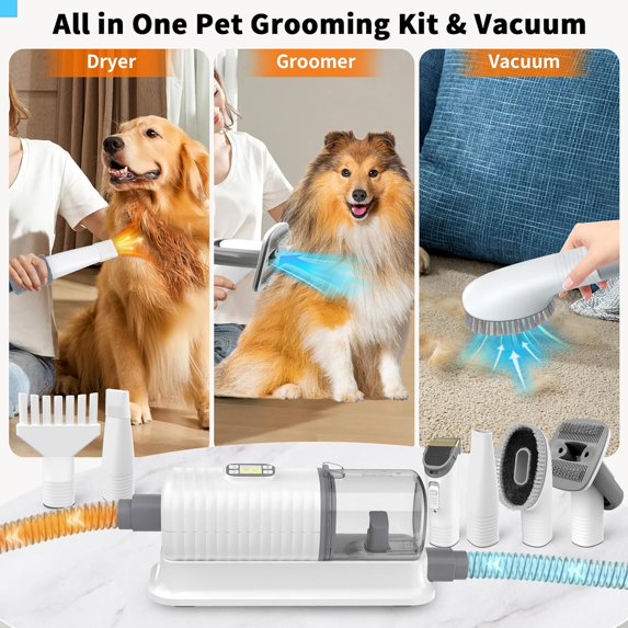Dog grooming vacuum kit with multiple grooming attachments
