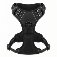Black adjustable dog harness vest with 2 leash clips