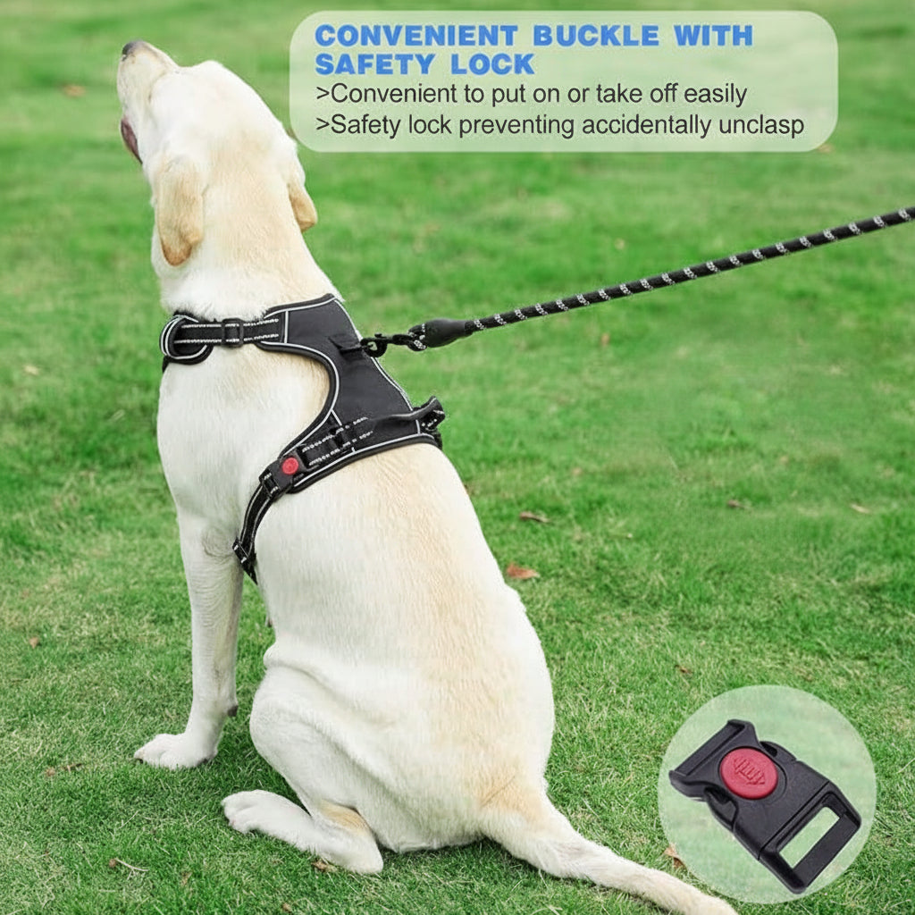 Medium and large dog harness with adjustable straps and included 5-foot leash
