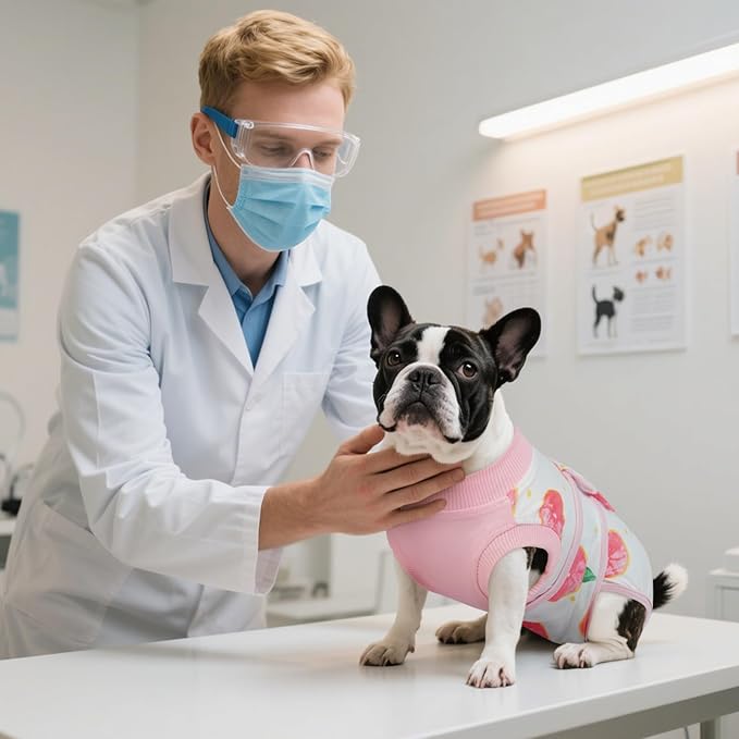 Front view of a pink dog onesie