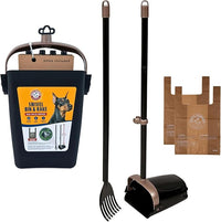 black dog pooper scooper with swivel bin and rake