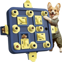 Dog puzzle toy with treat compartment and slow feeder design, suitable for dogs during supervised daily play and feeding time.