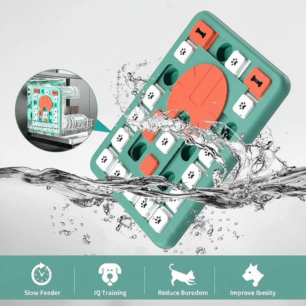 Dog puzzle toy with treat compartment, suitable for medium and large dogs during supervised daily play and feeding time.