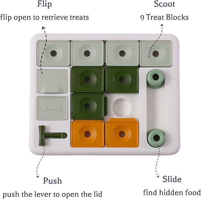 Top view of a dog puzzle toy with treat compartments