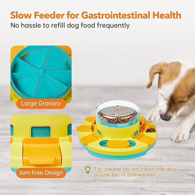 Front view of a dog activity toy with treat compartments