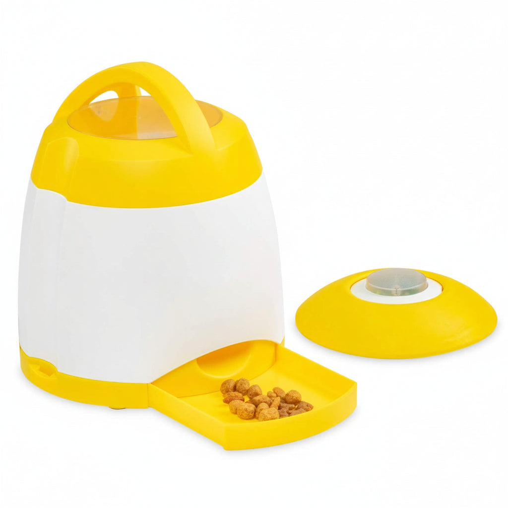 Dog Treat Dispenser with Remote Button for Interactive Training