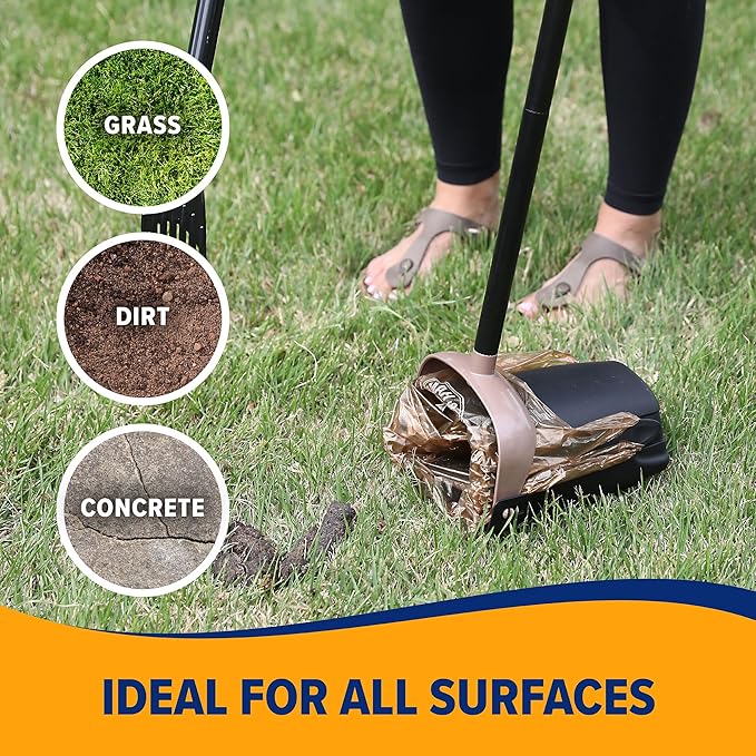 Dog cleanup scoop set shown with 2 waste bags