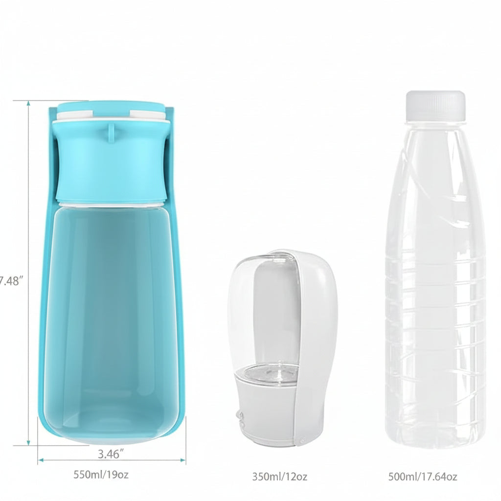 Dog water bottle with 12oz and 19oz size options