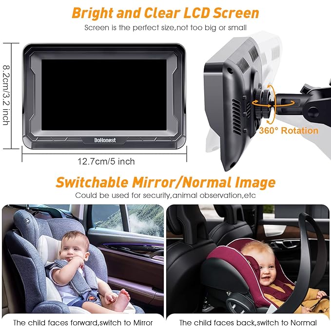 Adjustable View Angle of DoHonest Baby Car Camera, Perfect for Rear-Facing Infant Monitoring