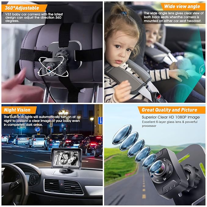 DoHonest Baby Car Camera Installed in Vehicle, Monitoring Rear-Facing Baby