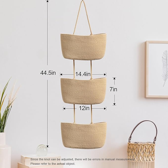 door hanging nursery storage organizer with 3 tier cotton pockets