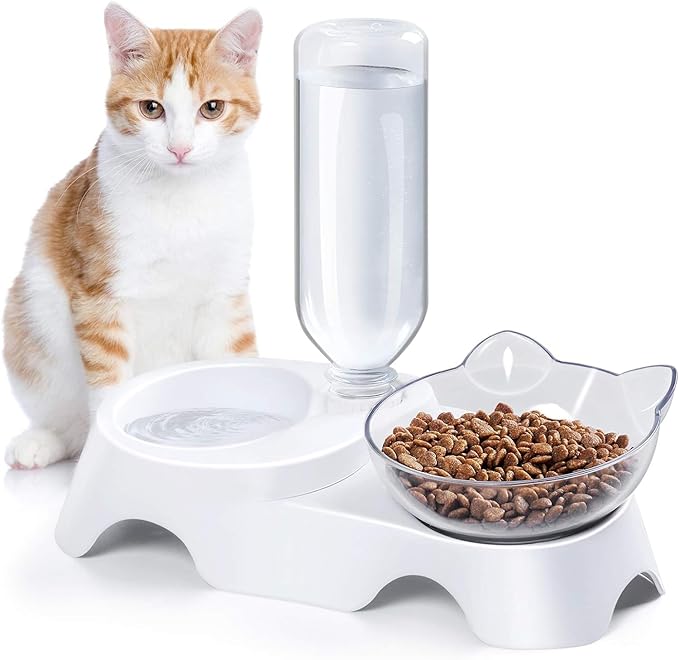 Double Dog Cat Bowls with Automatic Water Dispenser