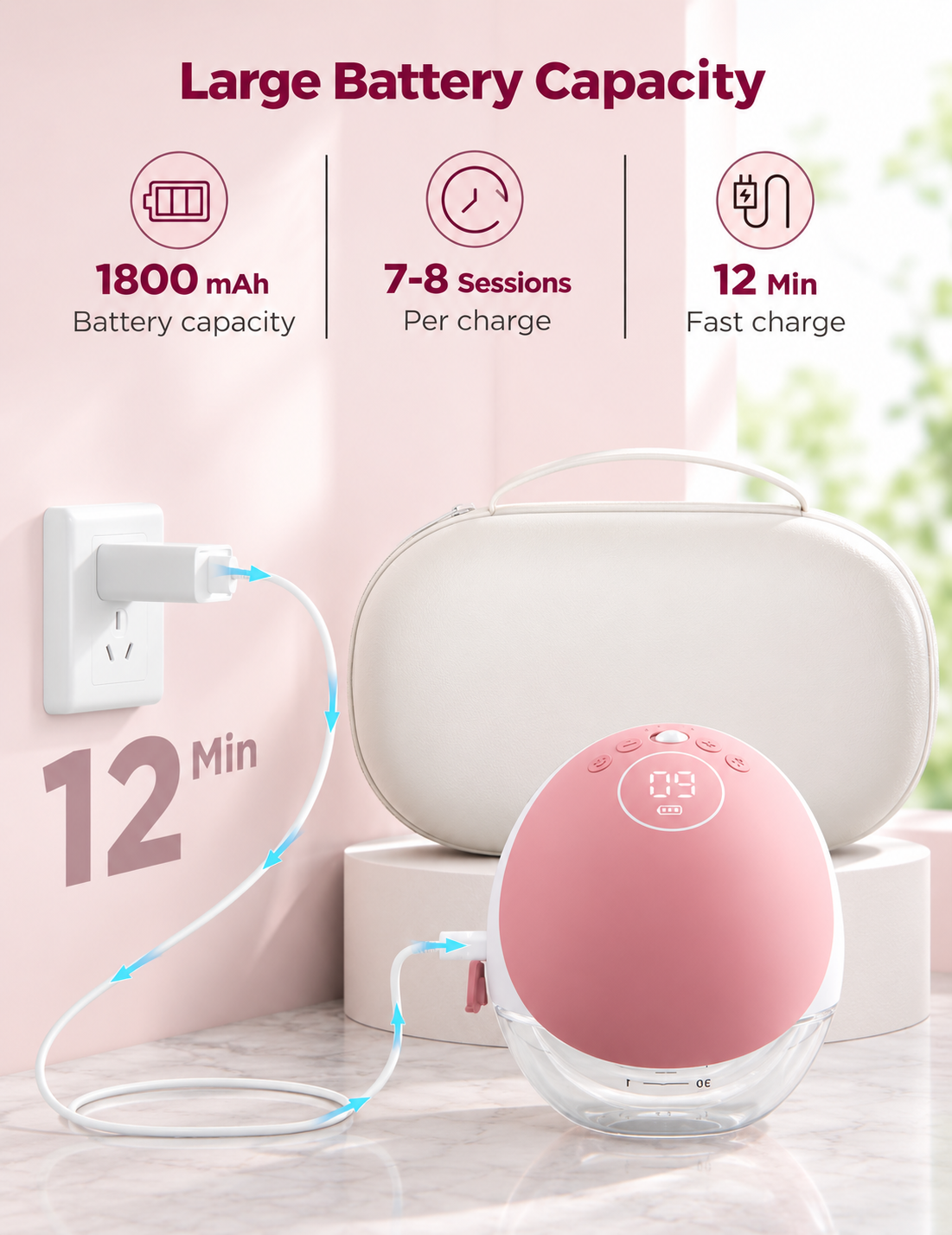 Double hands-free milk pump with digital displays and transparent collection sections