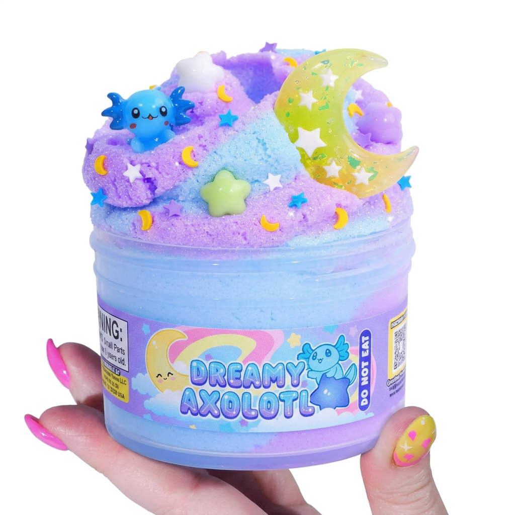 Dreamy Axolotl Cloud Slime 7 oz, scented with slime charms