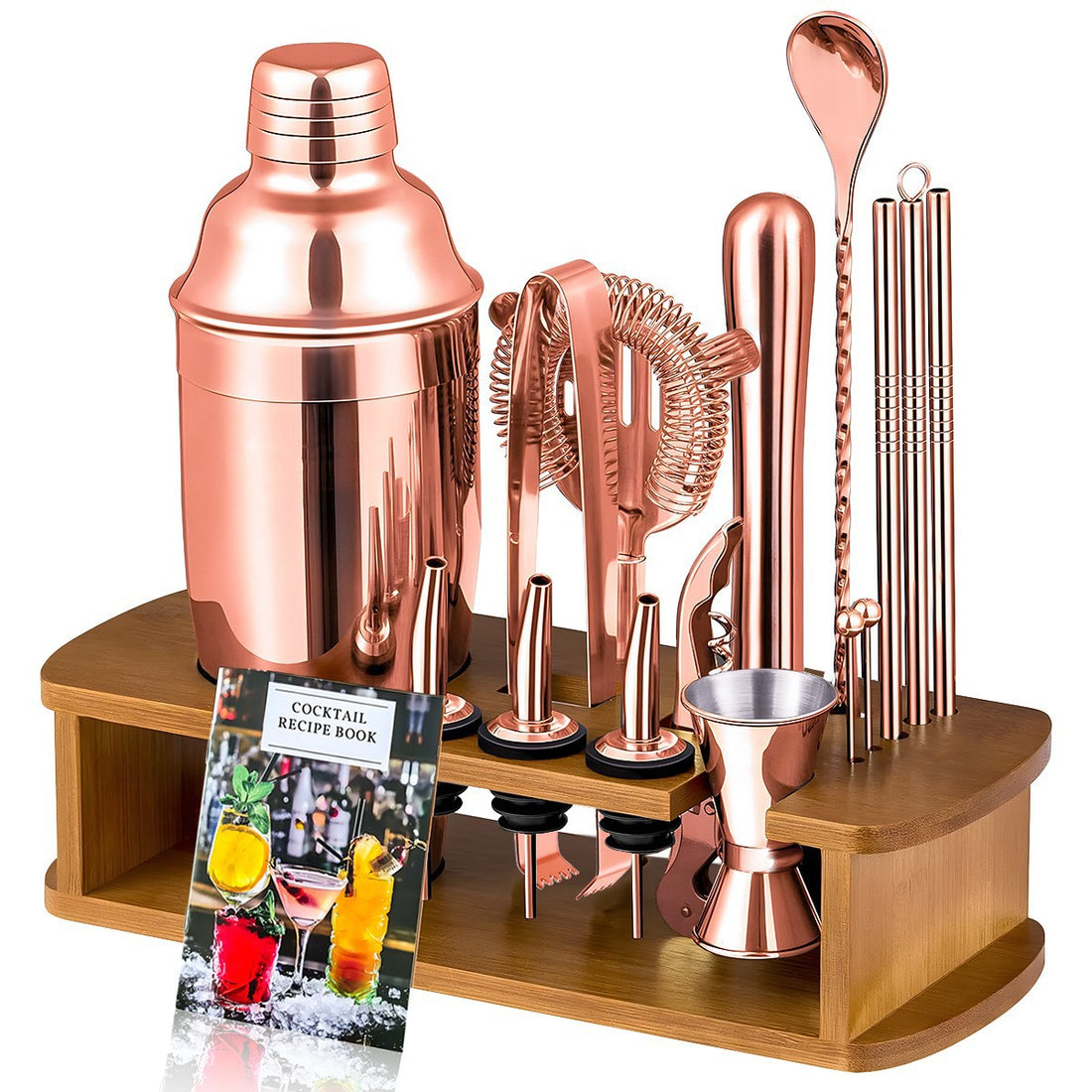 Drink mixing shaker set with reusable stainless steel components
