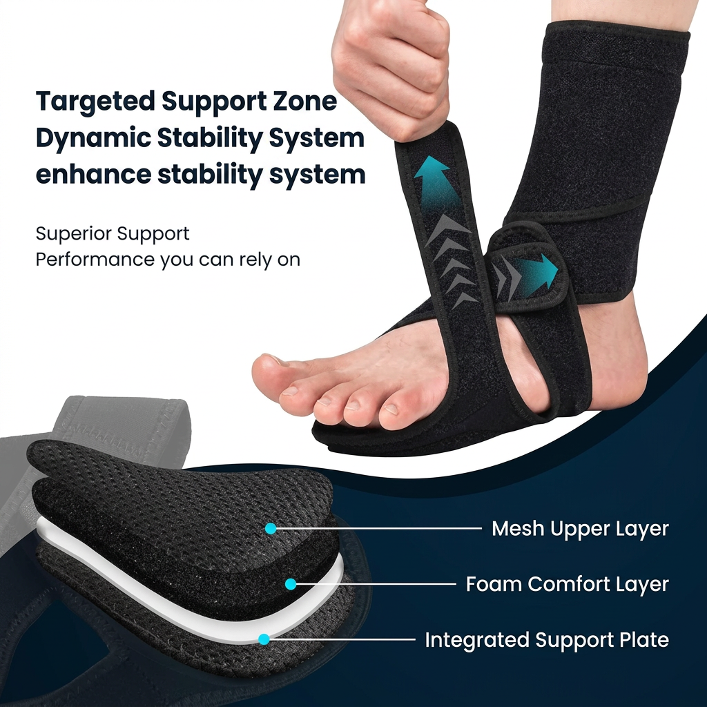 Drop foot brace worn under shoe demonstrating lightweight and low-profile design for daily use