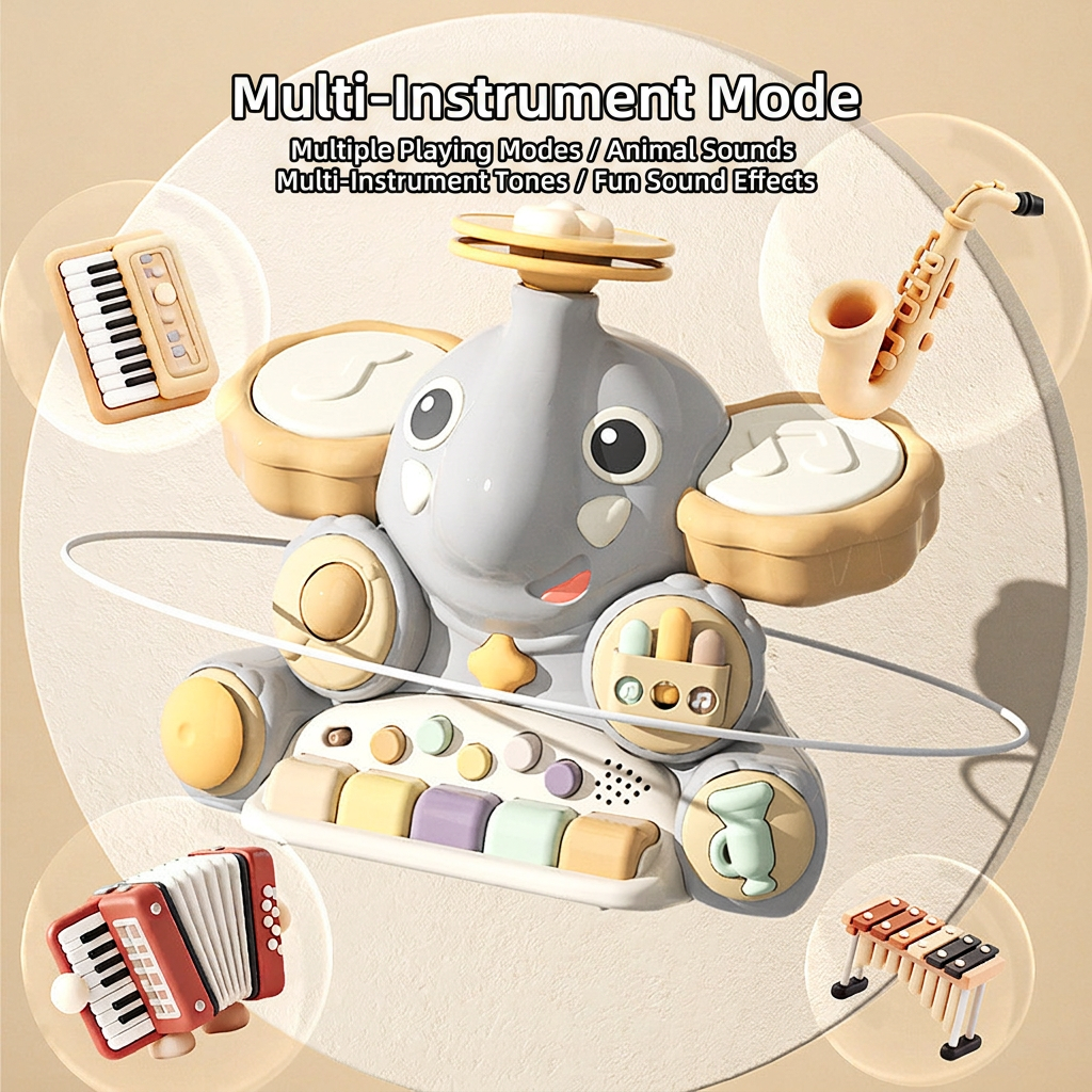 Drum and keyboard toy for toddlers with interactive music functions