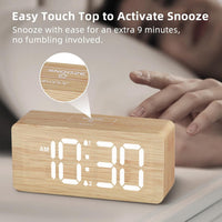 Dual alarm wooden digital clock for bedside table and office desk