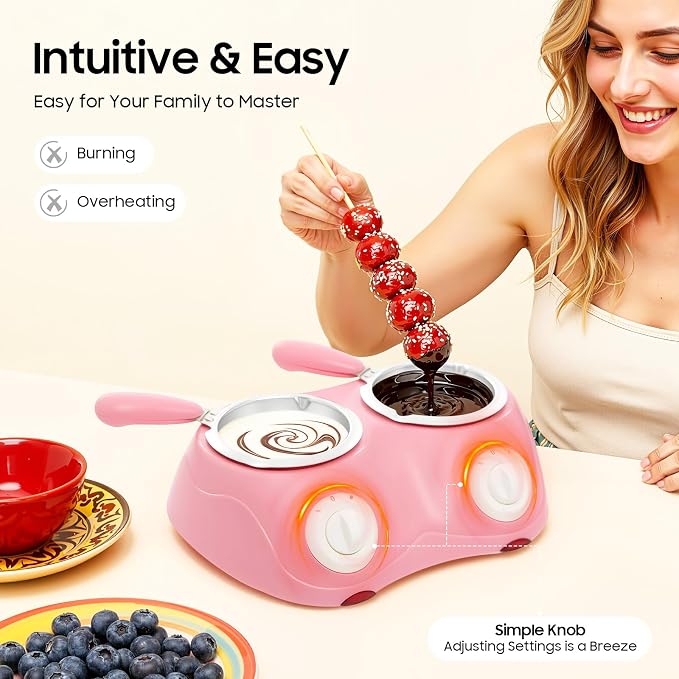 Dual chocolate melting pot for preparing separate ingredients