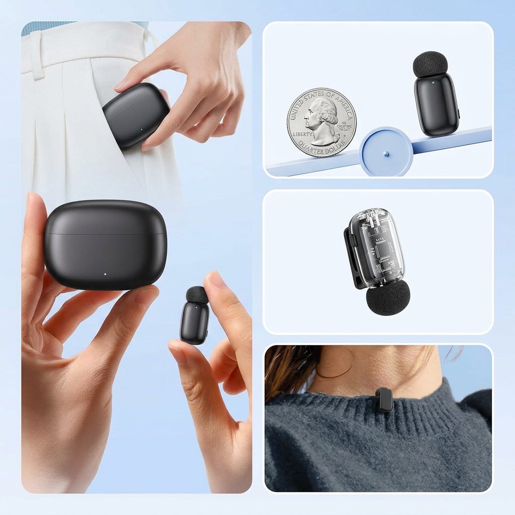Dual clip-on microphones with charging case included