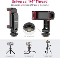 phone mount with dual cold shoe for microphone and led light
