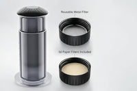 Manual coffee press with metal and paper filter options