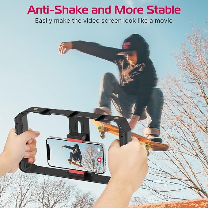 Dual handle smartphone rig for stable video recording