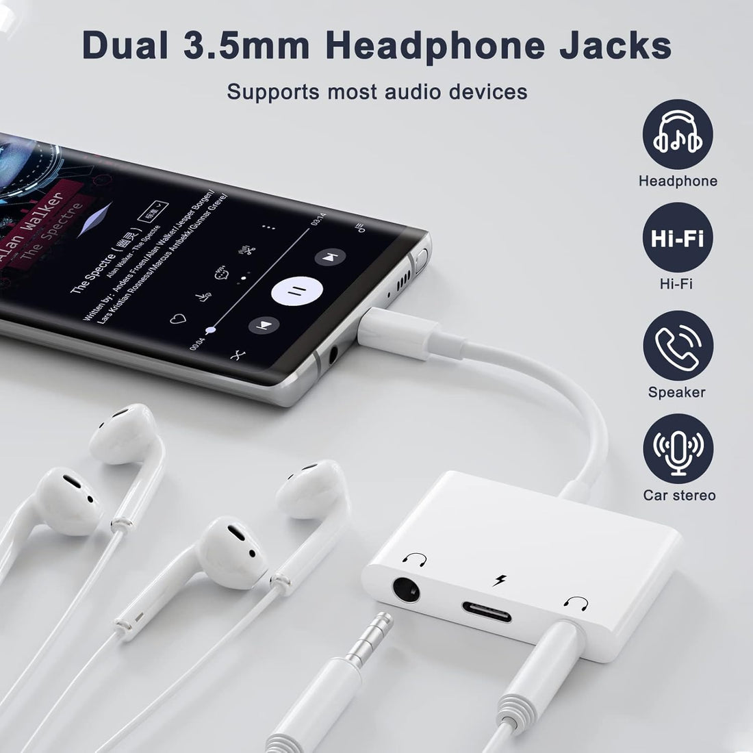 Dual headphone splitter adapter for shared audio