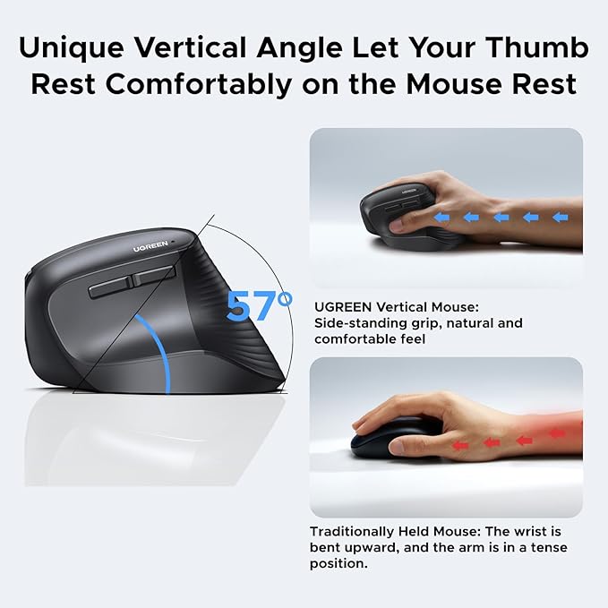 Dual mode vertical mouse with Bluetooth and USB receiver connection