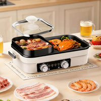 Electric grill with dual temperature adjustment knobs