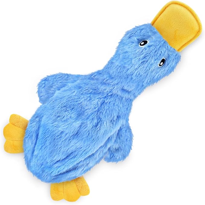 Duck-shaped plush squeaky dog toy with crinkle sound