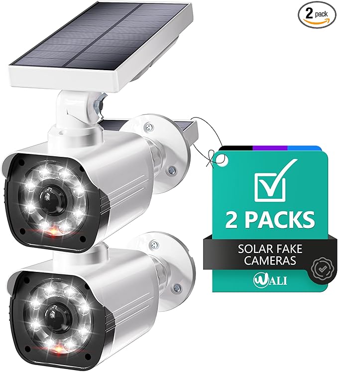 dummy security camera with solar motion sensor light white dome
