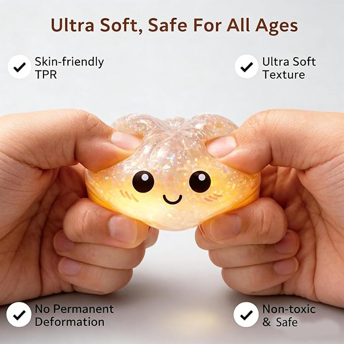 Dumpling squishy toy with glitter finish and random colorful design