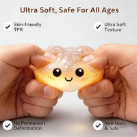 Dumpling squishy toy with glitter finish and random colorful design