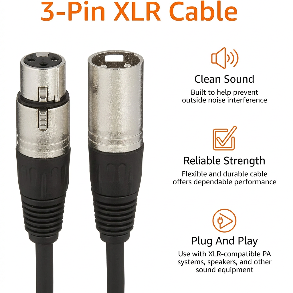 XLR microphone cable with durable 6mm PVC jacket, providing protection and flexibility for live performances and studio use