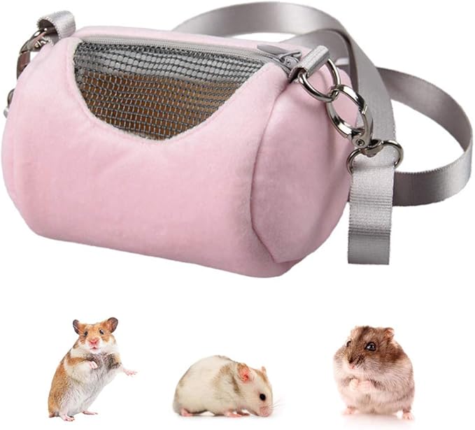Dwarf Hamster Carrier Bag with Adjustable Shoulder Strap in Pink