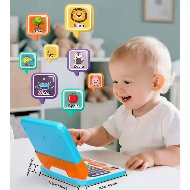 E-reader style learning toy with words numbers and music